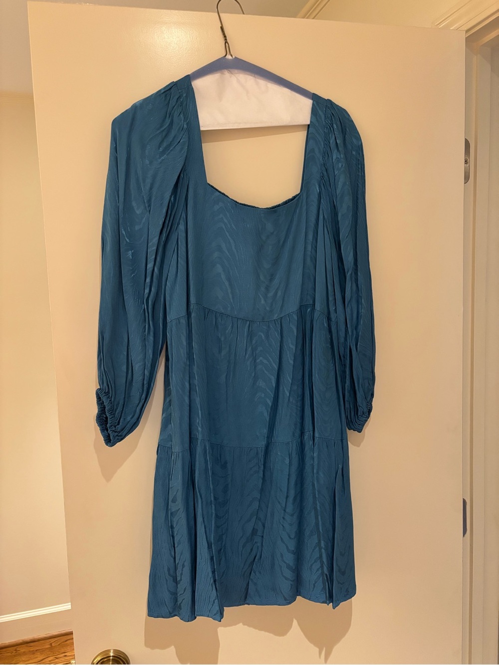 CROSBY by Mollie Burch Teal Square-Neck Tiered Long-Sleeve Dress